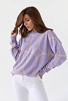 Трендовый женский теплый свитер молодежный свободный крой оверсайз фиолетовый 46-54