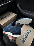 Чоловічі кросівки Reebok Classic M Dark Blue White весна-осінь замшеві сині. Живе фото (рібок класік), фото 5