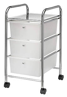 Етажерка-комод BS-1011-3 (Onder Mebli) на колесах, метал+пластик, 3 ящика, для ванної, салону, офісу