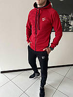 Мужской спортивный костюм Nike Dri Fit красный с черным Дабл Свуш Найк с капюшоном весенний осенний (G)