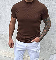 Мужская базовая футболка прилегающая коричневая однотонная M (G)