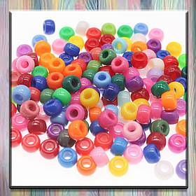 Бусини пластикові круглі, 3*6 мм, отвір 3,5 мм, різнобарвні, глянсові NS-6*9-28