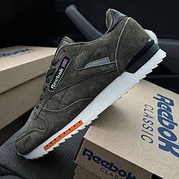 Чоловічі кросівки Reebok Classic Army Green весна-осінь замшеві зелені. Живе фото (рібок класік)