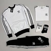 Чоловічий спортивний костюм Adidas + Футболка без капюшона з лампасами Адідас білий із чорним (G)