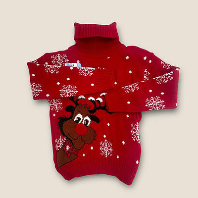 Дитячий теплий новорічний светр, червоний на хлопчика, з оленям, затишний No 5230 ( р. 2-5 років)