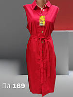 Платье рубашка летняя на пуговицах в красном цвете батальная размеры 50 52 50