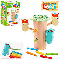 Деревянная игрушка чудо пенек Woody MD 2917, магнитная, накорми птенца