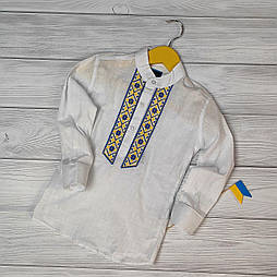 Біла легка вишиванка на хлопчика з довгим рукавом на 8 і 10 років