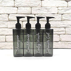 Набір дозаторів для ванної 250 мл "Єва" чорний пластик (4 шт) напис англ.