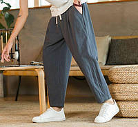 Стильные льняные мужские брюки удобные на каждый день серого цвета | Классические льняные брюки мужские