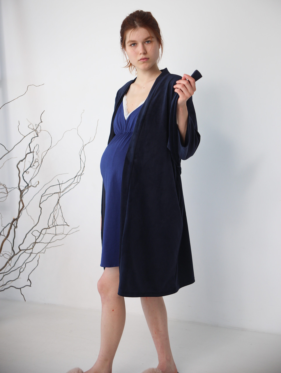 Халат плюшевий для вагітних і годувальниць Pregnant Style 52 Синій