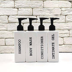 Набір дозаторів для ванної 250 мл "Афіна" білий пластик (4 шт.) англ.