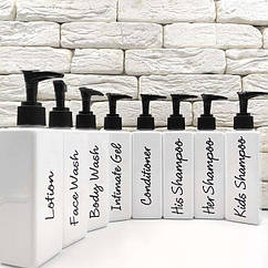 Набір дозаторів для ванної 250 мл "Сицилія" білий пластик (8 шт.) напис англ.