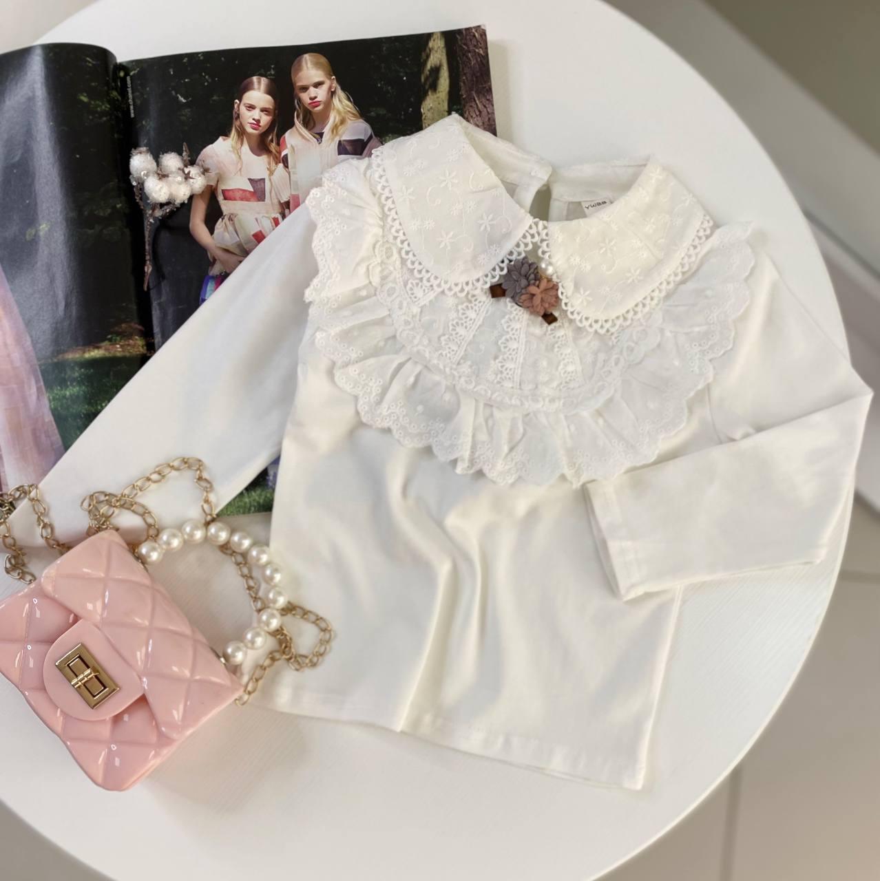 Блузка для дівчинки з мереживом Біла 588 94, YWBB, Белый, Для девочек, Весна Осень, 10 лет, фото 1