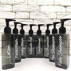 Набір дозаторів для ванної 250 мл "Неаполь" чорний пластик (8 шт) напис англ.