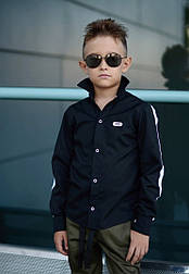 Чорна сорочка на хлопчика з довгим рукавом і білими смугами по рукавах  в122 -140 розмірах