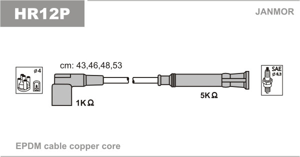 Дроти запалювання JanMor HR12P для BMW 3-SERIES, 1,6 316I (E36) двиг. M40 B16, 1,6 316G (E36)/316CI (E46)/316I (E46) двиг. M43 B16, фото 1