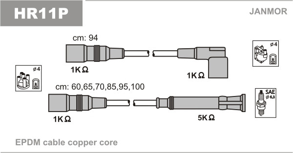 Дроти запалювання JanMor HR11P для BMW 3-SERIES, 2,5 325I (E30) двиг. M20 B25, 2,7 325E (E30) двиг. M20 B27, M20 B27 (KAT),, фото 1
