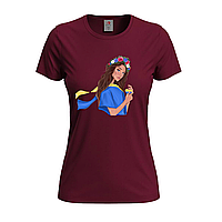 Бордовая женская футболка Патриотическая украинка (1-2-9-бордовий)