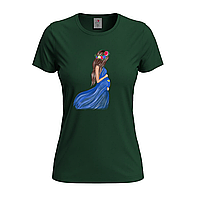 Темно-зеленая женская футболка Украиночка в ожидании чуда (1-2-10-темно-зелений)