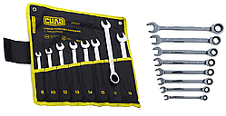 Набір автомобільного інструменту. Набір ріжково накидних із трикотінням 8-19 мм 8 шт., тканинний чохол, сталь CrV