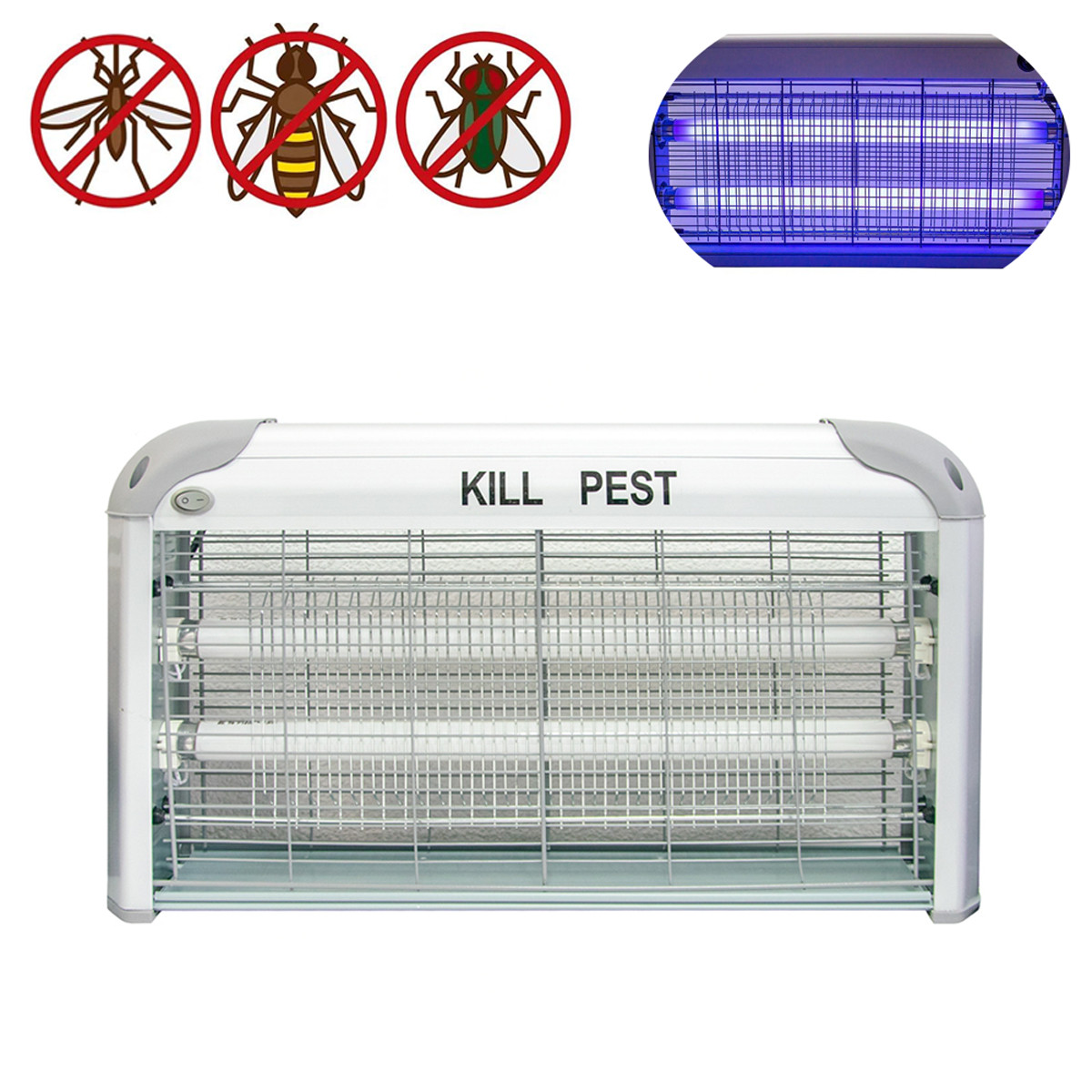 Лампа знищувач комах "Kill Pest IK-204 2х15W" Біло-сіра, УФ-ловичка для комарів інсектицидна (ST)