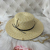 Летняя соломенная шляпа канотье с цепью и пирсингом Seychelles (поля 9 см, золото)