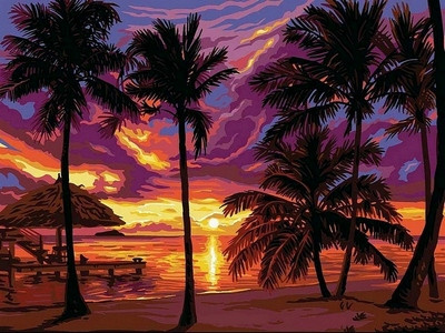 Картина за цифрами "Захід сонця в тропіках" (VK044) 30 x 40 см