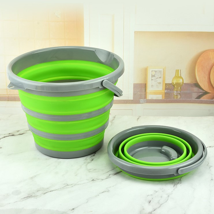 Відро складане силіконове, кругле, компактне відро господарське 4,5 л (зелений), фото 1