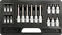 Набір головок торцевих з насадками TORX YATO : квадрат 1/2"-1/4". TORX T10-T60. 18 Шт. [10]