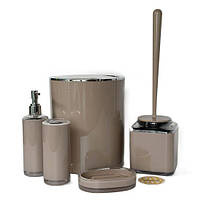 Комплект аксесуарів для ванної та санвузла 5 в 1 Baskili, мокко OKYANUS, фото 5