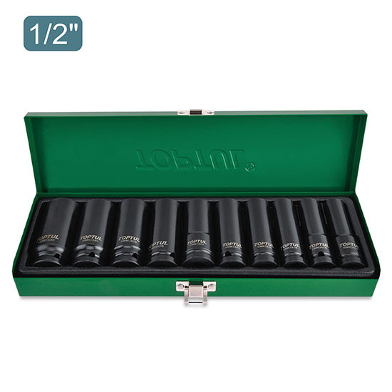 Набір головок дюймових ударних довгих TOPTUL 1/2" 7/16-1" 10ед. GEAD1002