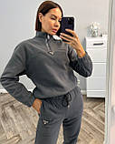 Темно-сірий теплий жіночий спортивний костюм із флісу, фото 4
