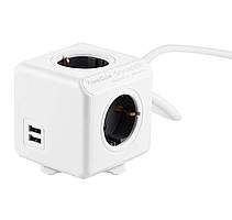 Мережевий подовжувач Allocacoc PowerCube Extended з заземленням 4 розетки 2 USB 3 м, сірий