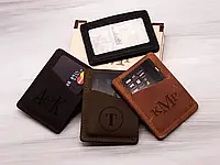 Портмоне для кредитных карт с именной гравировкой и отделением для прав или ID паспорта, Черный