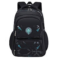 Рюкзак школьный с органайзером для мальчика 1-5 класс черный с синим