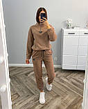 Кавовий теплий жіночий спортивний костюм із флісу, фото 2