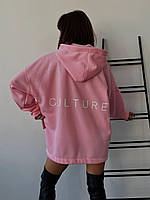 Женский теплый оверсайз худи с капюшоном с надписью на спине, трехнитка на флисе (розовый, зеленый, черный)
