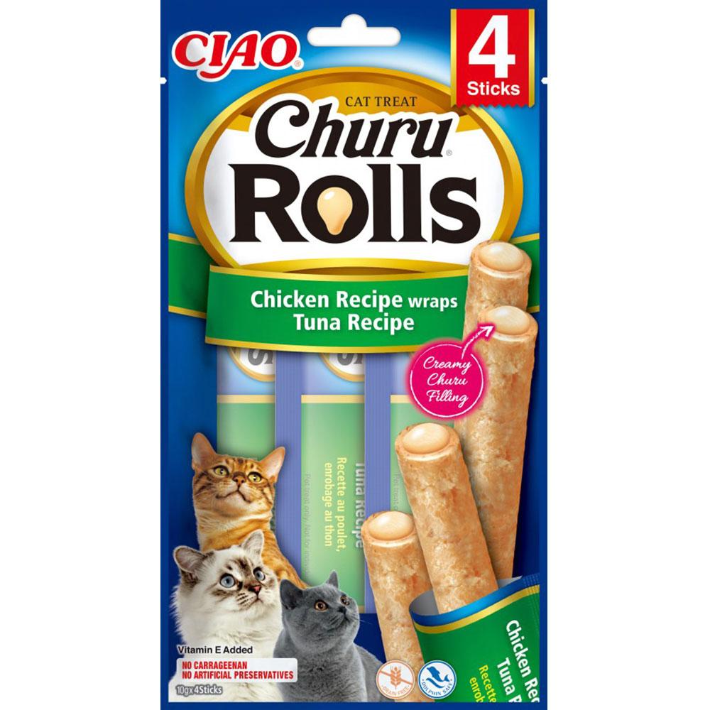 Ласощі для кішок м'ясні палички з куркою та тунцем Inaba Churu Rolls 4 шт/уп