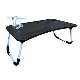 Столик для ноутбука дерев'яний RIAS з вентилятором та ліхтариком 4xUSB Black (3_03632)