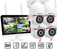 Комплект видеонаблюдения Wi-Fi с 13" LCD монитором на 4 поворотные камеры Anran 3MP