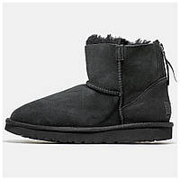 Женские зимние UGG Classic Mini ZIP Black, черные замшевые угги классик мини на молнии ботинки уги зима