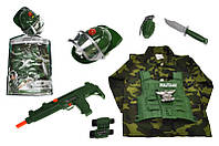Детский набор военного с аксессуарами со шлемом, автоматом, гранатой, биноклем, ножом