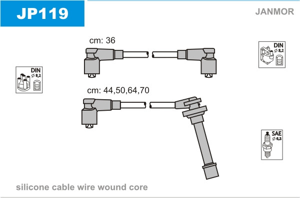 Дроти запалювання JanMor JP119 для NISSAN 100 NX 1,6 двиг. GA16DS, PRIMERA 1,6 / 1,6 I / 1,6 16V двиг. GA16DS, GA16DE, SUNNY 1,4 /, фото 1