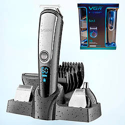 Бездротова машинка триммер для бороди та стрижки волосся VGR V105 акумуляторна з насадками та підставкою