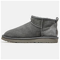 Женские зимние UGG Classic Ultra Mini Grey, серые замшевые угги классик ультра мини ботинки уги зима