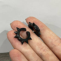 Стильні кліпси з шипами сережки-обманки без проколу з чорненої медичної сталі - подарунок хлопцю дівчині