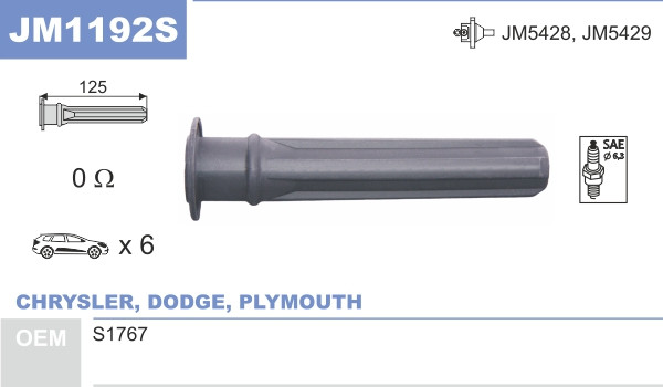 Наконечник котушки запалювання JanMor JM1192S для CHRYSLER, DODGE, PLYMOUTH, S1767, EAN 5902925206176
