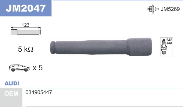 Наконечник котушки запалювання JanMor JM2047 для AUDI, 034905447, EAN 5902925201911