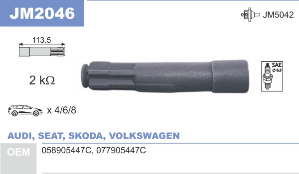 Наконечник котушки запалювання JanMor JM2046 для AUDI, SEAT, SKODA, VOLKSWAGEN, 058905447C, 077905447C, EAN 5902925201904
